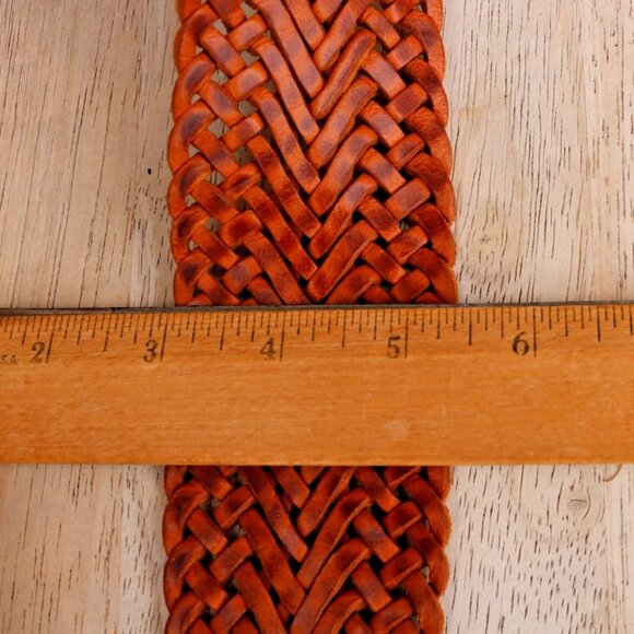 Chico's Moroccan Brown Leather Woven Belt Brass Silver Tone Buckle L - Picture 13 of 15